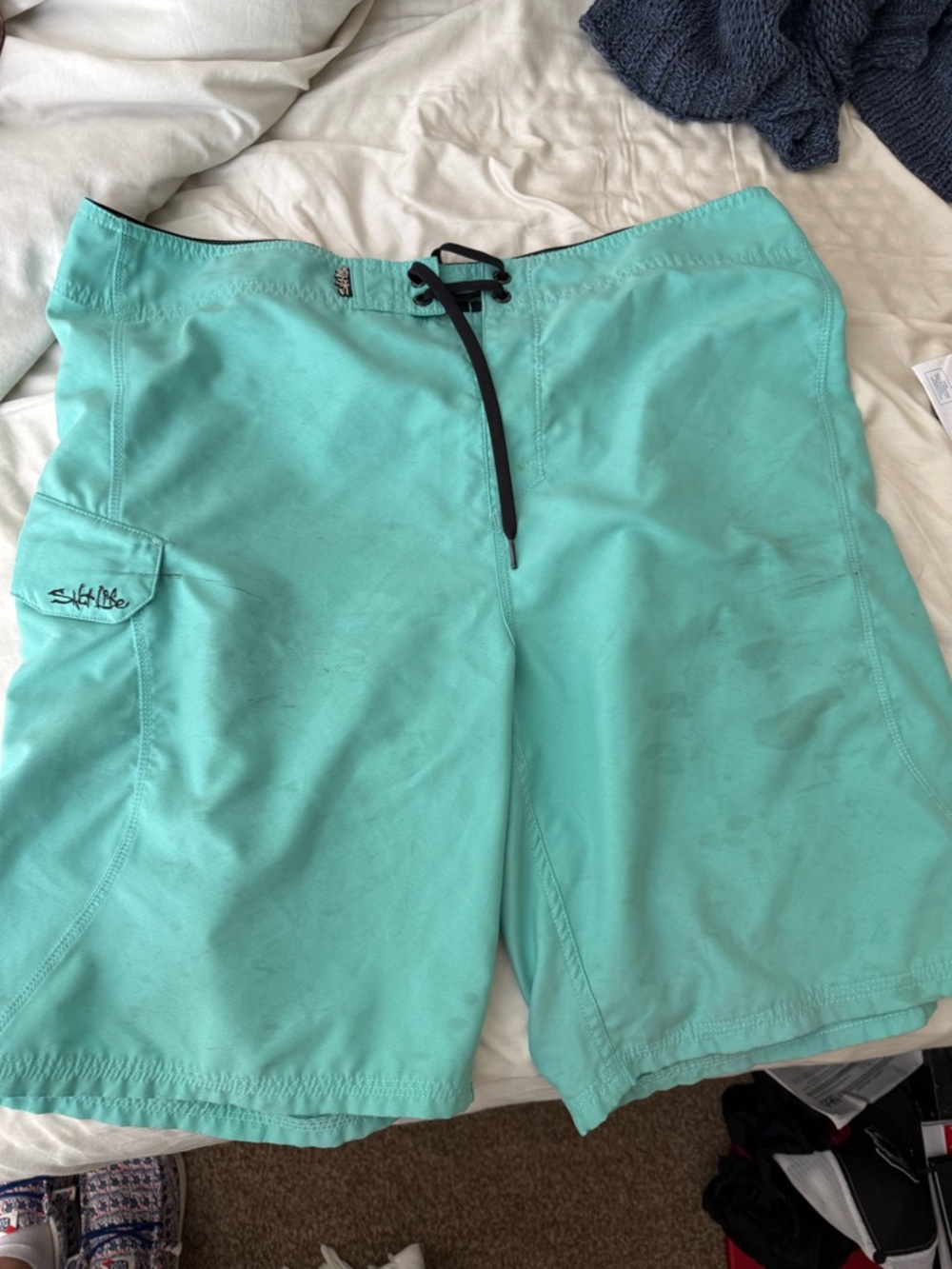 Salt Life Men's Teal Aqua Board Shorts with Black Drawstring